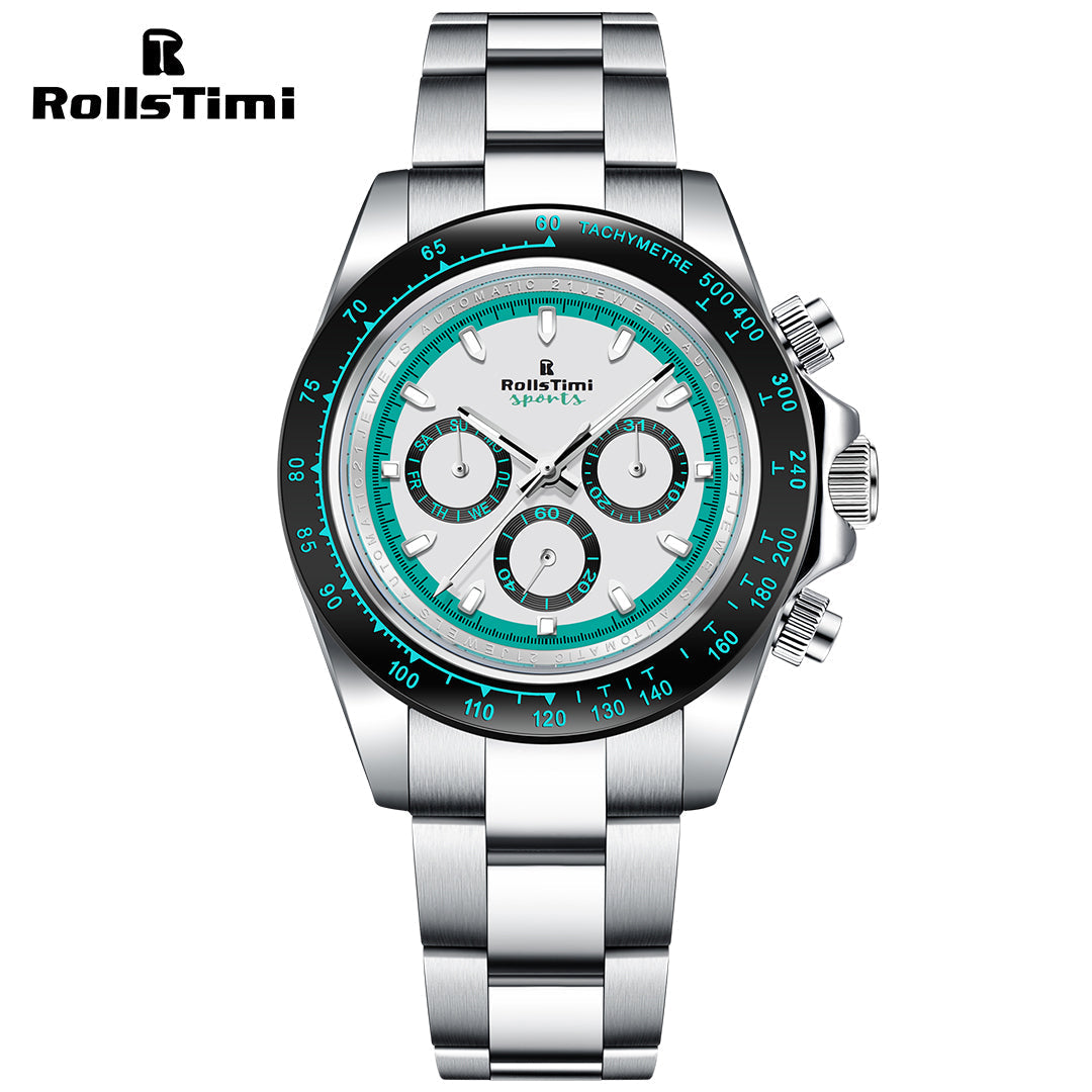 RollsTimi RT137 Men's Automatic Watches full Stainless Steel Mechanical Sports Gold Green Wrist Watches for Men