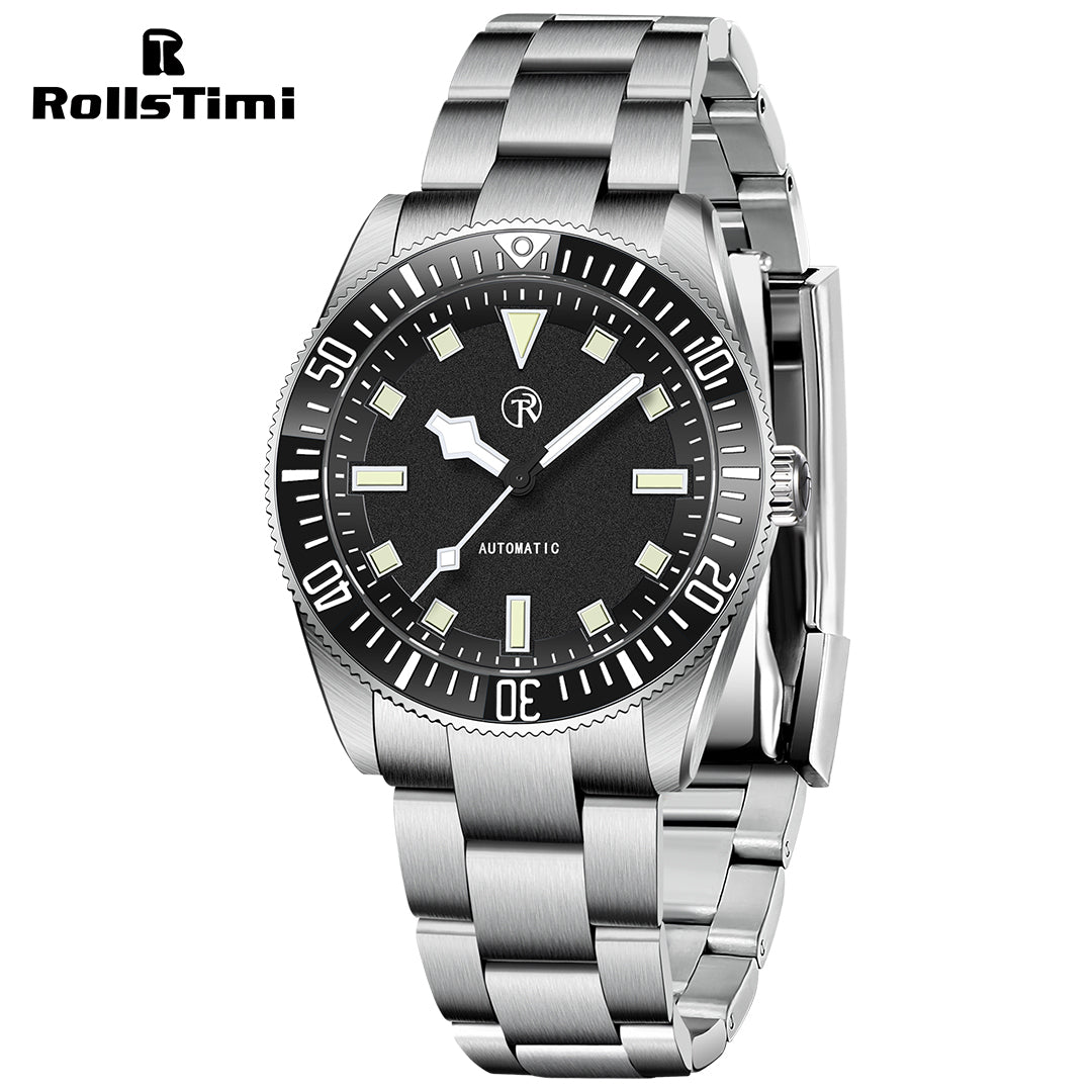 RollsTimi RT7910 Men's Automatic Watches 40mm Stainless Steel Waterproof Mechanical Wristwatch for Men SEIKO NH35 Movt Sythetic Sapphire Dial Glass