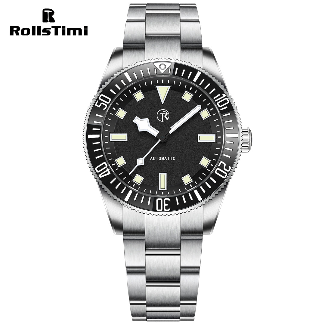 RollsTimi RT7910 Men's Automatic Watches 40mm Stainless Steel Waterproof Mechanical Wristwatch for Men SEIKO NH35 Movt Sythetic Sapphire Dial Glass