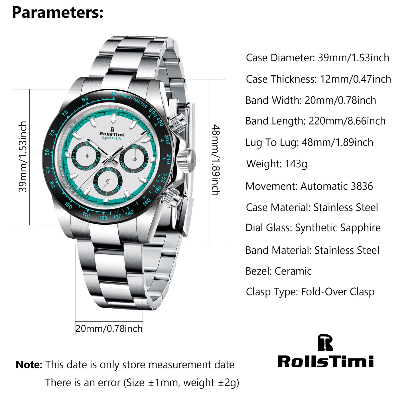 RollsTimi RT137 Men's Automatic Watches full Stainless Steel Mechanical Sports Wrist Watches for Men