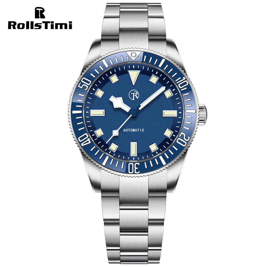 RollsTimi RT7910 Men's Automatic Watches 40mm Stainless Steel Waterproof Mechanical Wristwatch for Men SEIKO NH35 Movt Sythetic Sapphire Dial Glass