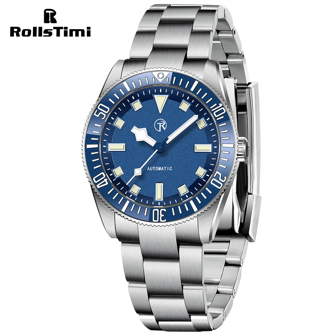 RollsTimi RT7910 Men's Automatic Watches 40mm Stainless Steel Waterproof Mechanical Wristwatch for Men SEIKO NH35 Movt Sythetic Sapphire Dial Glass