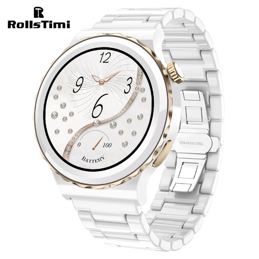 RollsTimi RT23 Women's Smartwatch with Ceramic Watchband Fitness Tracker Sports Luxury Smart Watches for Men Bluetooth Calls