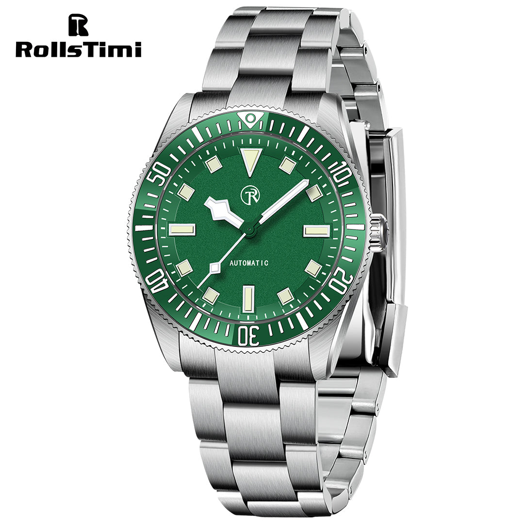 RollsTimi RT7910 Men's Automatic Watches 40mm Stainless Steel Waterproof Mechanical Wristwatch for Men SEIKO NH35 Movt Sythetic Sapphire Dial Glass