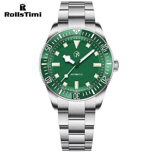 RollsTimi RT7910 Men's Automatic Watches 40mm Stainless Steel Waterproof Mechanical Wristwatch for Men SEIKO NH35 Movt Sythetic Sapphire Dial Glass