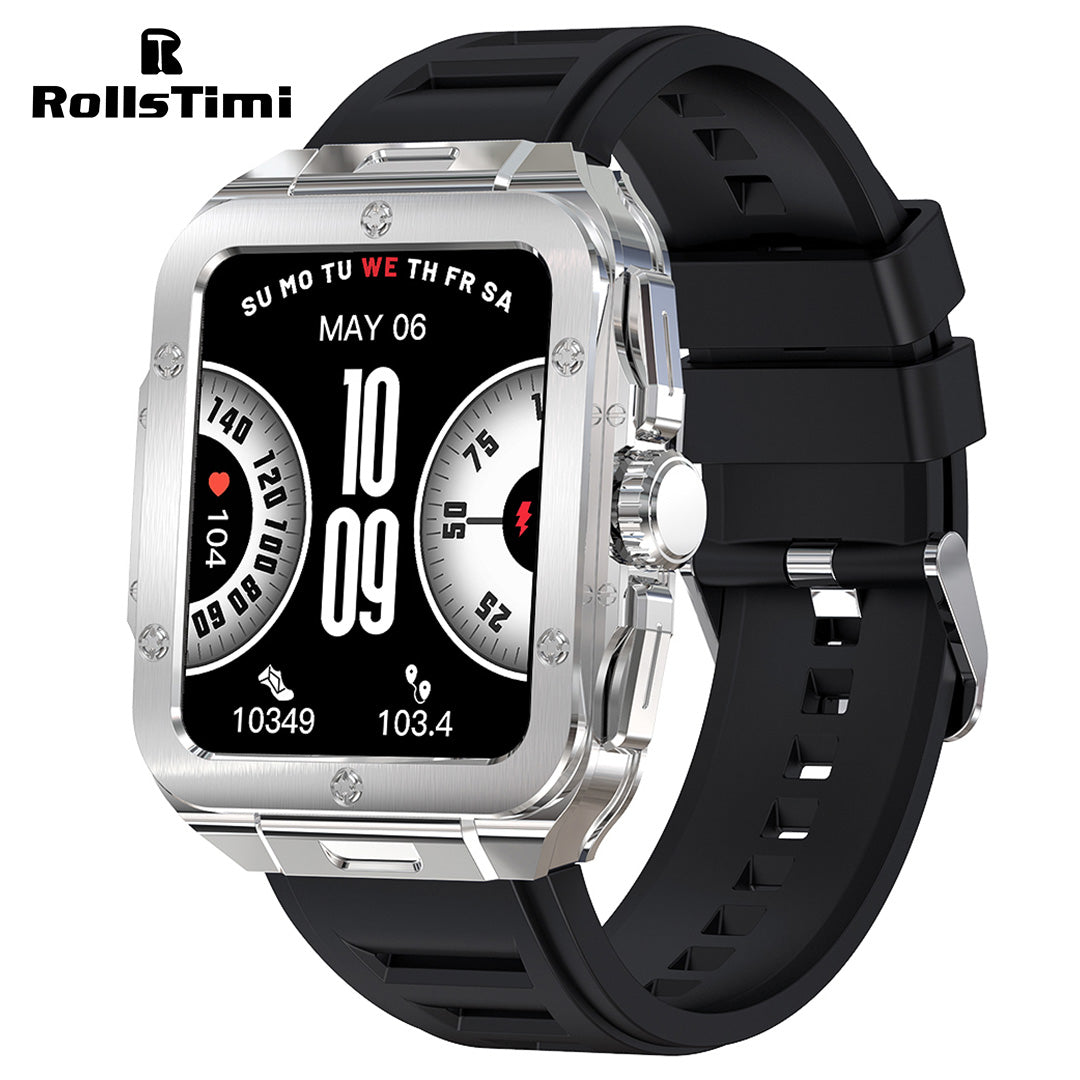 RollsTimi RT92 Men's Smartwatch Waterproof Stainless Steel Tonneau Smart Watch for Women Sports Fitness Tracker, Heart Rate Blood Pressue Monitoring, Bluetooth Call