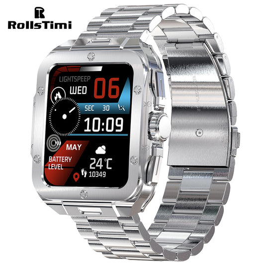 RollsTimi RT92 Men's Smartwatch Waterproof Stainless Steel Tonneau Smart Watch for Women Sports Fitness Tracker, Heart Rate Blood Pressue Monitoring, Bluetooth Call