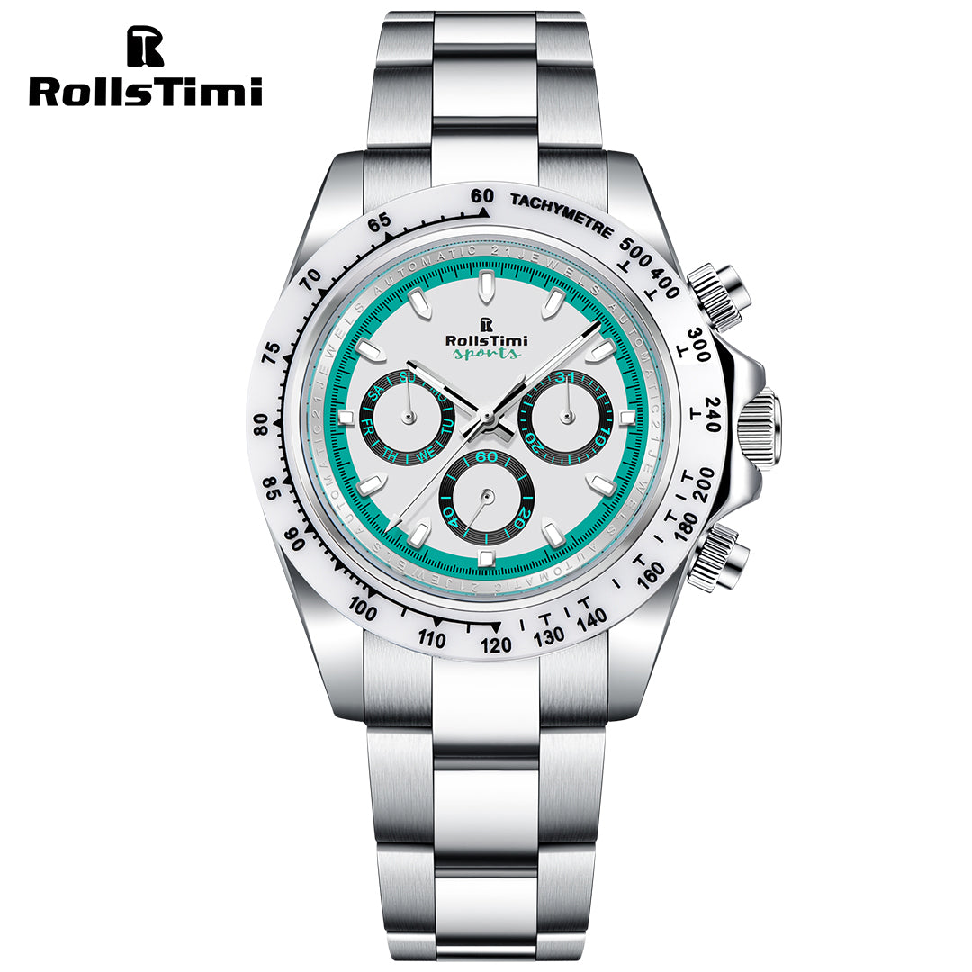 RollsTimi RT137 Men's Automatic Watches full Stainless Steel Mechanical Sports Gold Green Wrist Watches for Men