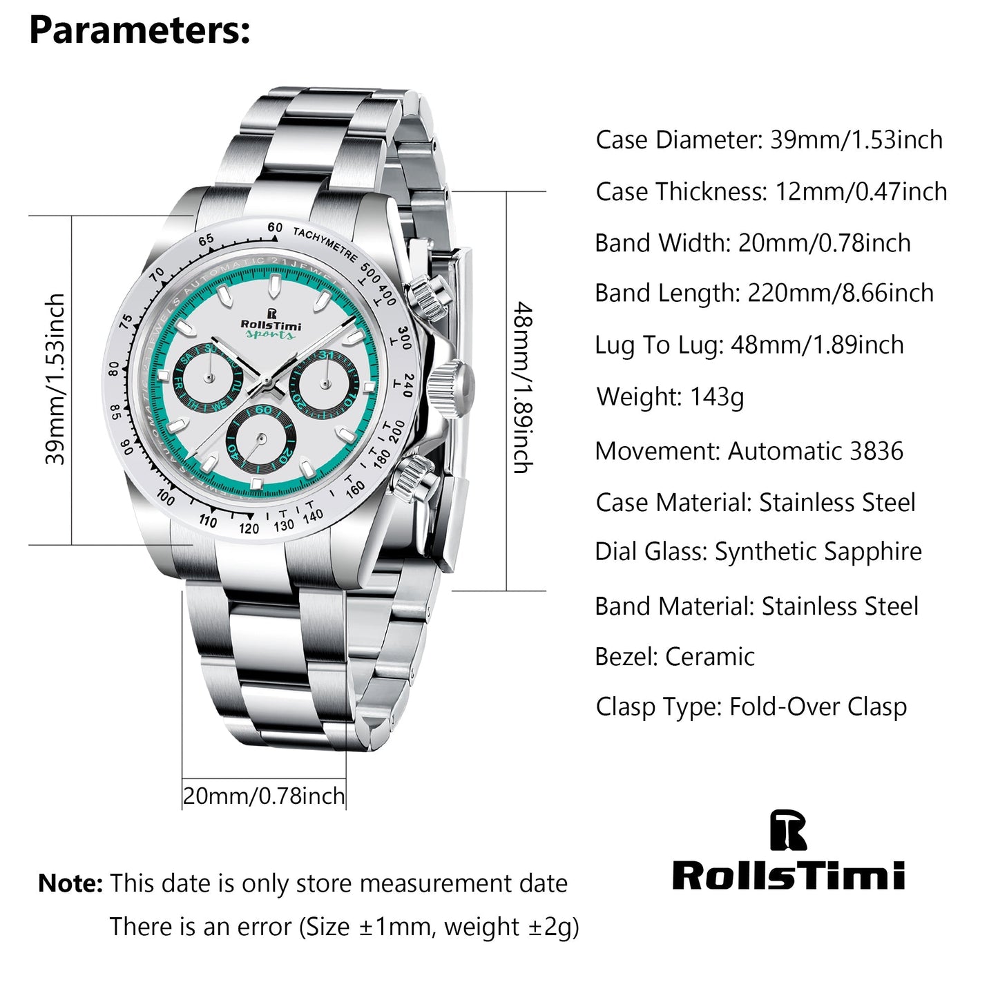 RollsTimi RT137 Men's Automatic Watches full Stainless Steel Mechanical Sports Gold Green Wrist Watches for Men