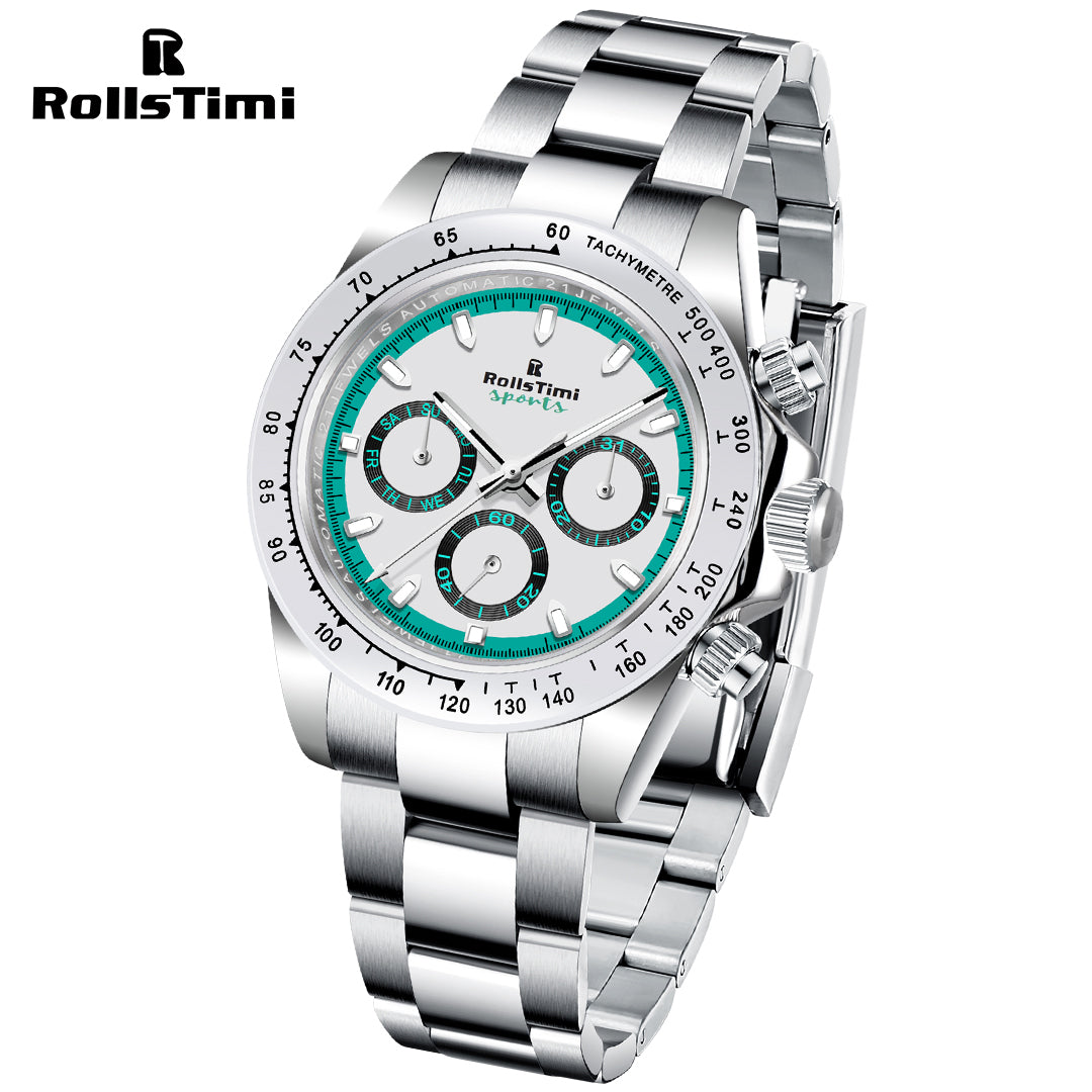 RollsTimi RT137 Men's Automatic Watches full Stainless Steel Mechanical Sports Gold Green Wrist Watches for Men